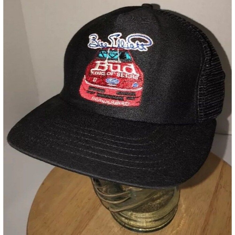 VTG BILL ELLIOTT 90s USA Anheuser Busch 1992 Black Trucker Hat Cap Snapback NWT